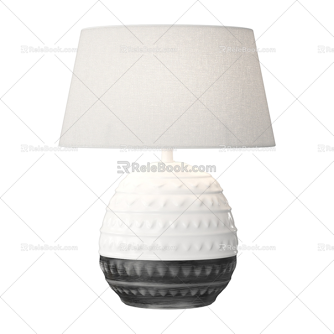 Black and White Ceramic Fabric Lampshade Table Lamp Bedroom Table Lamp 3d model