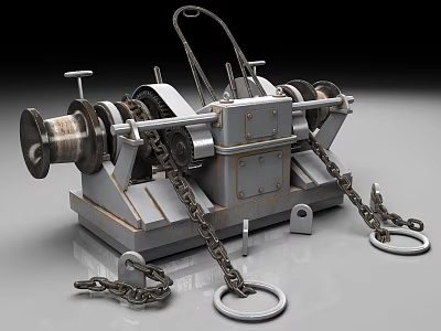 Industrial Mechanical Winch With Metal Structure Chains Rope Reels And Hooks 3d model