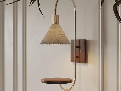 Elegant Wall Lamp With Woven Shade And Wooden Tray On Paneled Wall 3d model