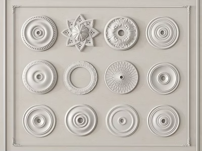 Various White Decorative Ceiling Medallions with Intricate Patterns Arranged in Panel 3d model
