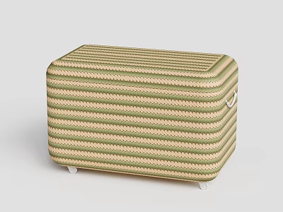 Stylish Woven Coffee Table With Green And Beige Stripes And Wheels On Bottom 3d model