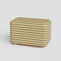 Stylish Woven Coffee Table With Green And Beige Stripes And Wheels On Bottom