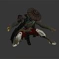 Game Movie Character In Black Red Outfit With Conical Hat Mechanical Armor And Dynamic Stance