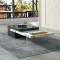 Modern Black Marble Coffee Table With Layered Tray Design In Bright Room