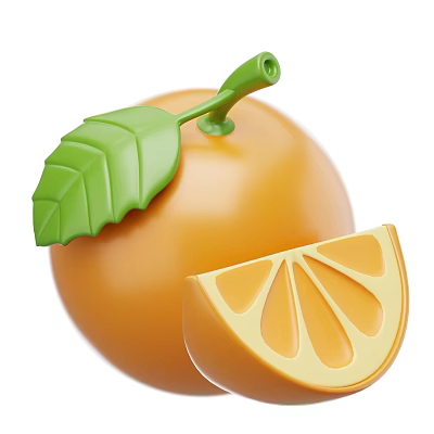 Fresh Ripe Orange Whole Fruit With Sliced Segment And Green Leaf 3d model