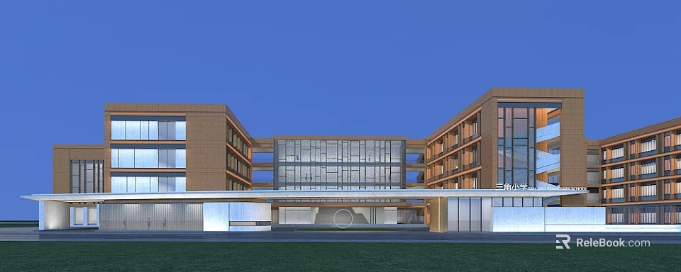 Modern School Building with Glass Curtain Walls Multi Story Structure and Open Courtyard Design 3d model 