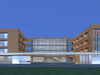 Modern School Building with Glass Curtain Walls Multi Story Structure and Open Courtyard Design 3d model