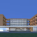 Modern School Building with Glass Curtain Walls Multi Story Structure and Open Courtyard Design