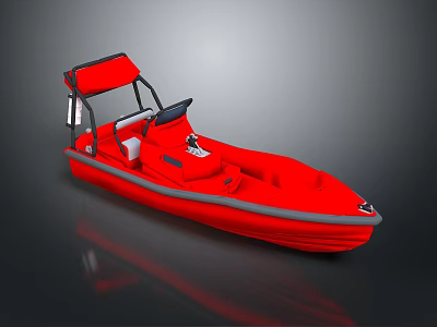 Red Inflatable Boat With Canopy Seats And Modern Recreational Design Structure 3d model