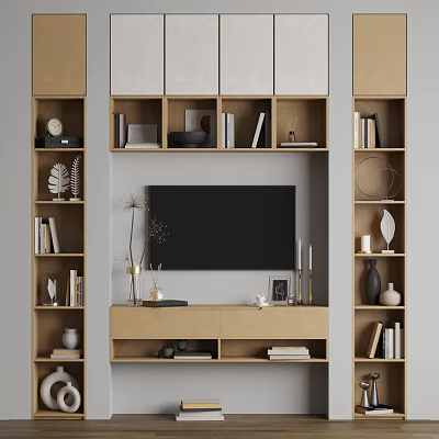 Modern TV Wall Unit with Bookshelves Storage Cabinets TV and Decorative Items 3d model Modern TV Wall Unit with Bookshelves Storage Cabinets TV and Decorative Items 3d model