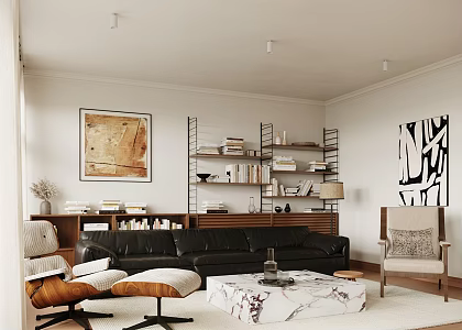 Antique Living Room Living Room Retro Living Room Small Apartment Living Room Leather Sofa Coffee Table Combination Sofa Chair Antique Leisure Chair Floor Lamp Wall Cabinet Bookshelf 3d model