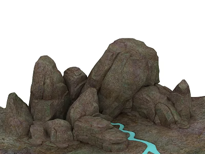 Stone and Wood Natural Scene with Light Blue Stream in Rustic Outdoor Landscape 3d model