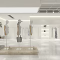 Modern Clothing Store Interior Featuring Mannequins Plant Decor Large Colorful Gradient Screen