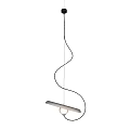 Modern Pendant Lights With Curved Black Wires Disc Shaped Shades And Round Illuminated Bulbs