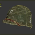 Worn Green Military Helmet With Red Strap And White Emblem Design Details