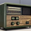 Vintage Radio With Green Casing Wooden Panel Dial Knobs And Mesh Grille 3d model
