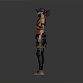Woman in orange top and black pants with hat posing with tattoos in futuristic style 3d model