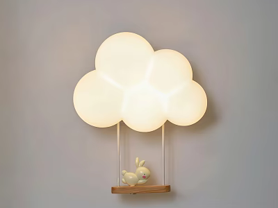 Cute Cloud Shaped Wall Lamp With Illuminated Design And Rabbit Decoration On Wooden Base 3d model