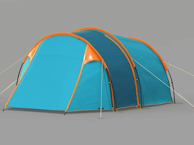 Blue Camping Tent With Orange Edges And Dome Design For Outdoor Use 3d model