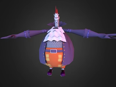 Cartoon Style Game Character With Red Spiked Hat Purple Coat And Orange Pants 3d model