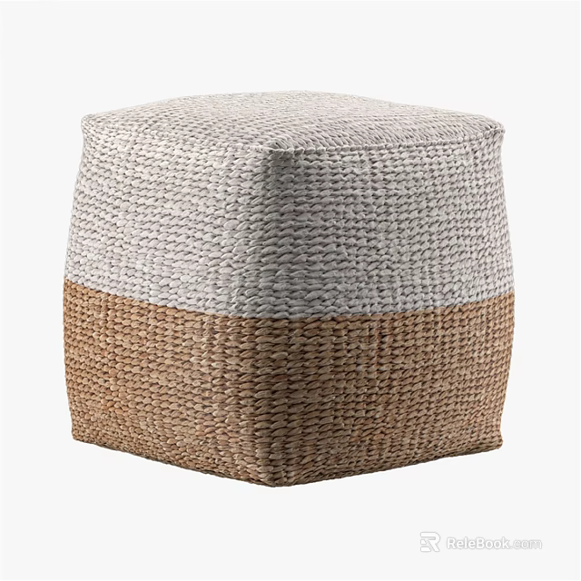 Woven Two Tone Light Gray And Brown Ottoman With Textured Design 3d model 