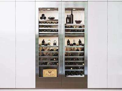 Modern Stainless Steel Double Door Wine Cabinet With Glass Shelves And Wine Storage 3d model