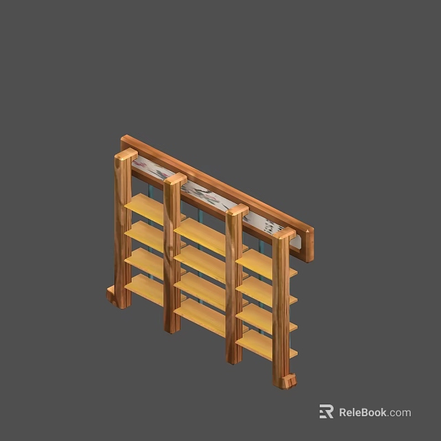 Natural Wooden Bookshelf With Multiple Open Shelves And Simple Design For Home 3d model 