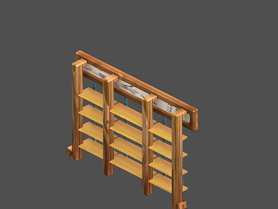Natural Wooden Bookshelf With Multiple Open Shelves And Simple Design For Home 3d model