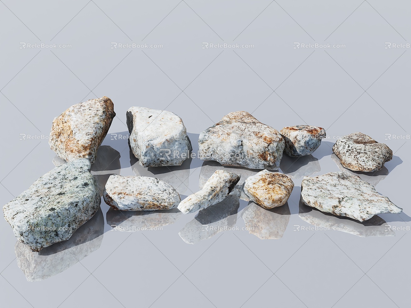 Stone Granite Stone Ground Stone Ground Moss Stone Forest Ground Primeval Forest Pavement Stone Pile Sand Pebbles Special Shapes 3d model