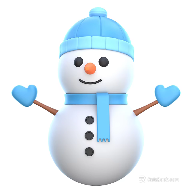 Cute Snowman Decorative Ornament Set With Blue Hat Scarf And Heart Shaped Hands 3d model 