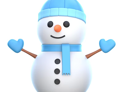 Cute Snowman Decorative Ornament Set With Blue Hat Scarf And Heart Shaped Hands 3d model
