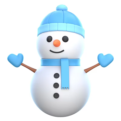 Cute Snowman Decorative Ornament Set With Blue Hat Scarf And Heart Shaped Hands 3d model