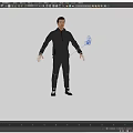Man Wearing Dark Hoodie And Dark Pants Standing Against Gray Background In Casual 3D Figure