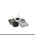 Modern Decorative Ornament Set With Geometric Vase Books White Bowl Ring Ornaments And Silver Tray