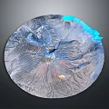 Aerial View Of Circular Mountainous Landscape With Blue Lakes And Terrain Texture
