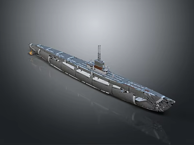 Detailed Warship Model with Long Deck Structure and Central Military Bridge 3d model