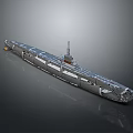 Detailed Warship Model with Long Deck Structure and Central Military Bridge 3d model