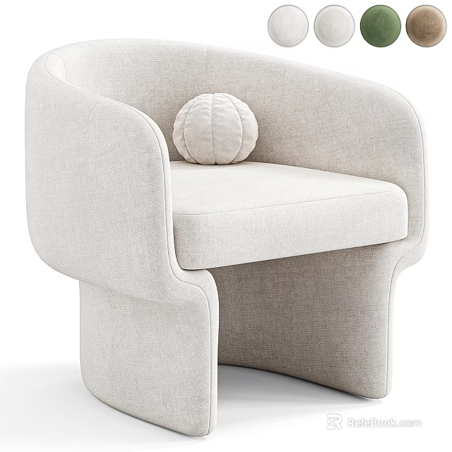 Light Beige Modern Upholstered Armchair Featuring Round Cushion and Smooth Curved Lines 3d model 