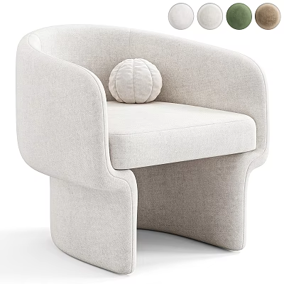 Light Beige Modern Upholstered Armchair Featuring Round Cushion and Smooth Curved Lines 3d model