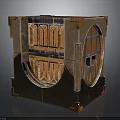 Industrial Vintage Equipment with Cube Design Wooden Metal Ornate Frame Circular Openings and Windows