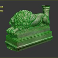 Classical Detailed Marble Lion Statue Reclining With Column On Stone Pedestal