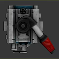 Automotive Mechanical Component Blue Silver Metal Body With Red Tubular Engine Related Industrial Design Part