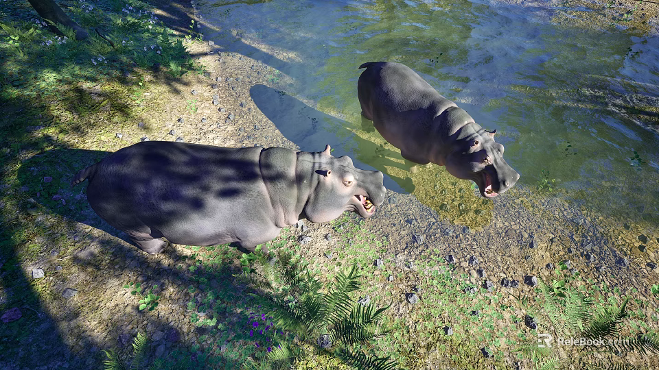 Two Reptile Crocodiles Resting By Water In Sunlit Natural Habitat 3d model 