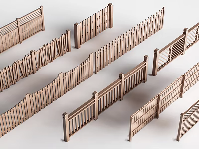Wooden Railings Featuring Various Styles And Different Vertical Bar Structures For Outdoor Spaces 3d model