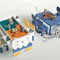 Cute Kids Table With Cartoon Bear Design Colorful Desktop Railway Track And Chairs