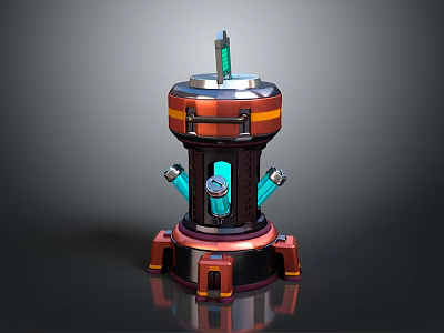 Practical Household Device Featuring Red Casing Orange Stripes Blue Transparent Section And Green Top Component 3d model