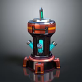 Practical Household Device Featuring Red Casing Orange Stripes Blue Transparent Section And Green Top Component
