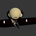 Anime Game Character With Blonde Hair Headband White Top Purple Skirt Holding Red Guitar Case