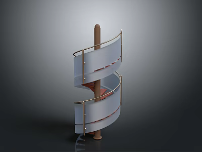 Modern Spiral Staircase With Glass Railings Wooden Post And Curved Steps 3d model
