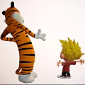 Blond Boy And Tiger Cartoon Characters With Outstretched Arms Playful Stance